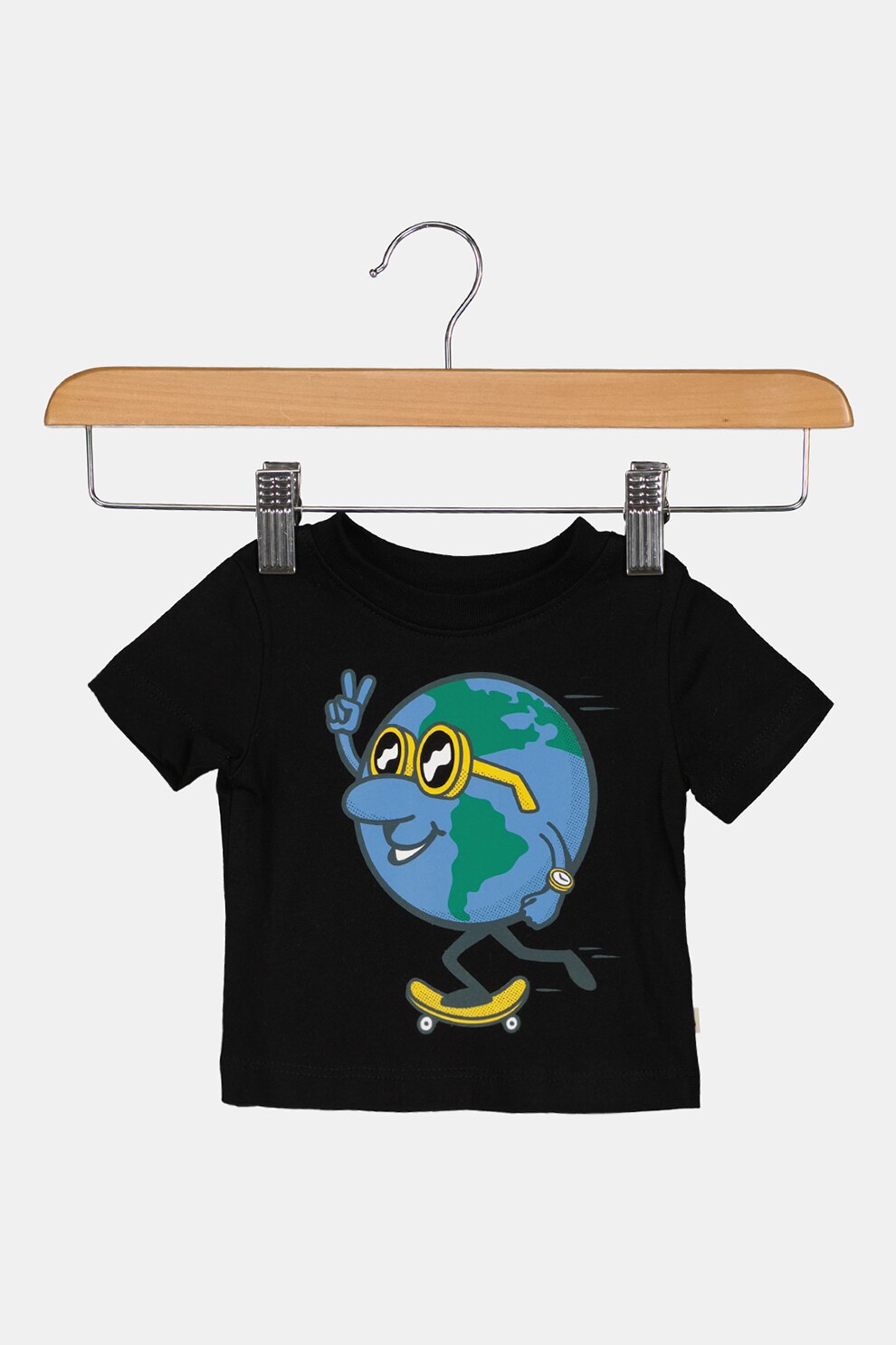 GAP, Tricou cu decolteu la baza gatului si imprimeu grafic, Negru/Albastru/Galben