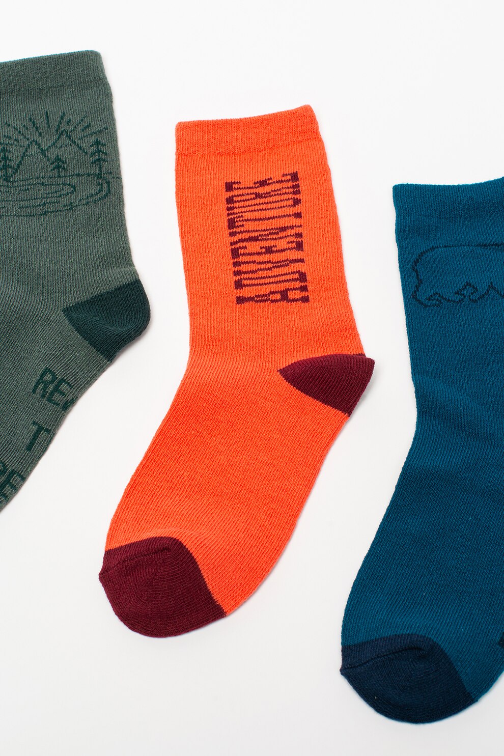 GAP, Set de sosete lungi cu imprimeu - 3 perechi, Verde inchis/bleumarin inchis/oranj