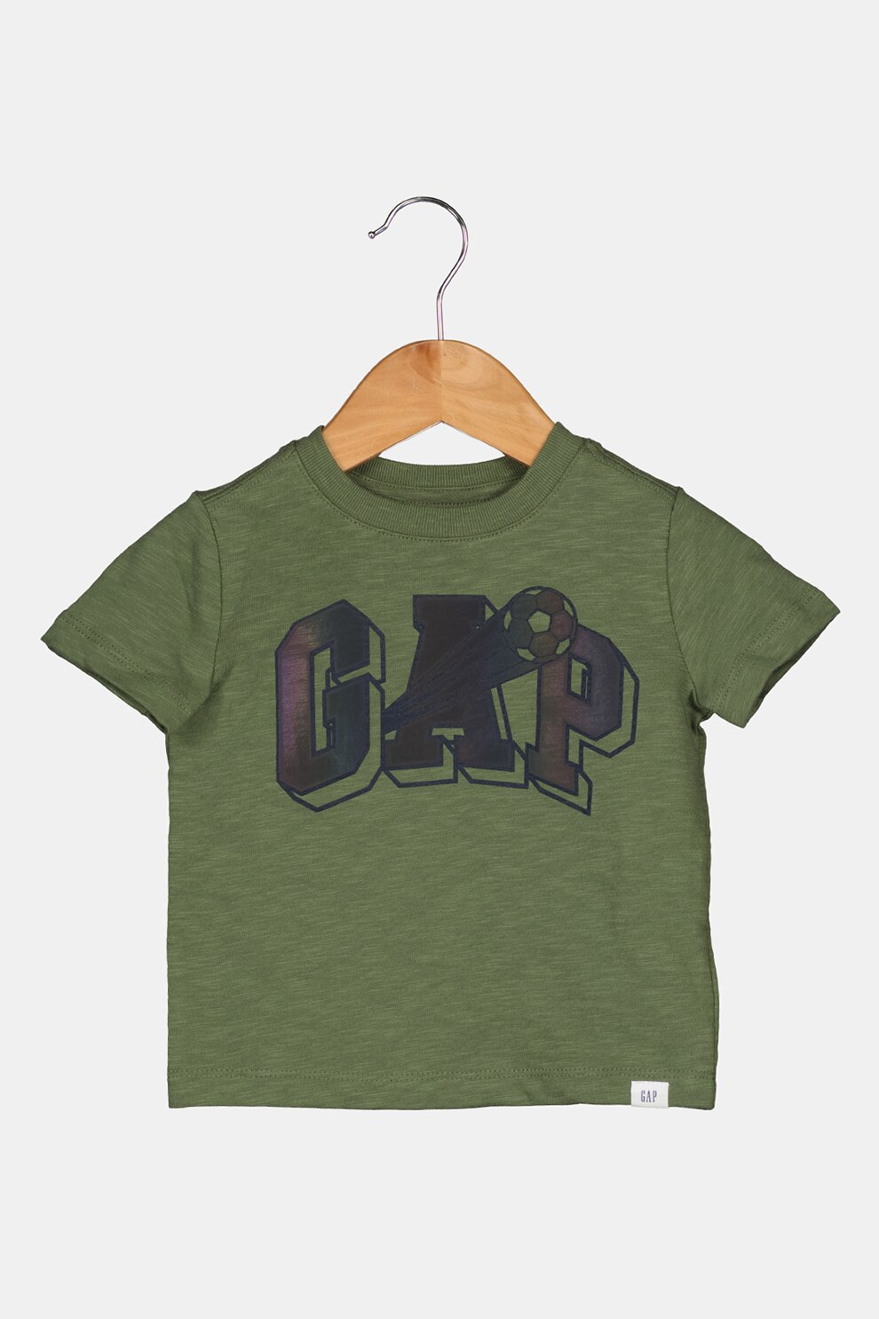 GAP, Tricou din bumbac cu imprimeu logo si grafic, Verde feriga/albastru inchis