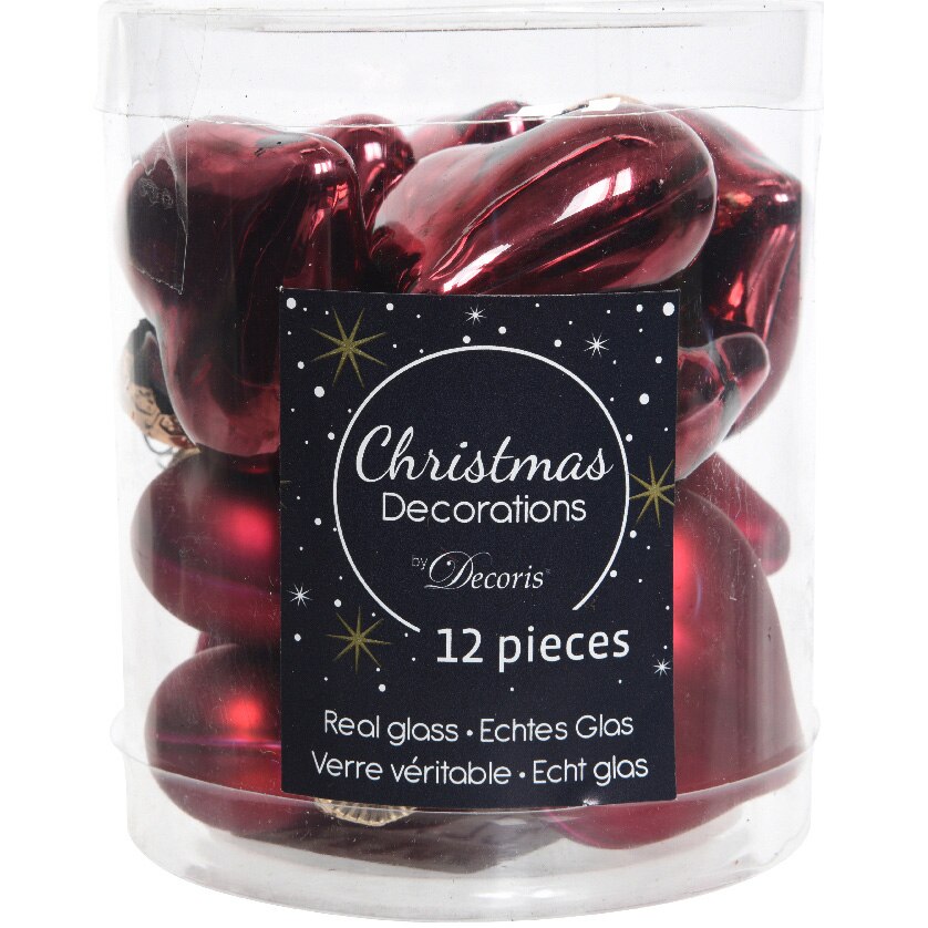 Set 12 decoratiuni Craciun Decoris, sticla, 4 cm, visiniu