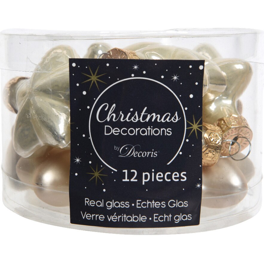 Set 12 decoratiuni Craciun Decoris, sticla, 4 cm, pearl