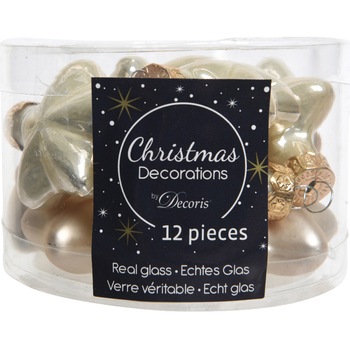 Set 12 decoratiuni Craciun Decoris, sticla, 4 cm, pearl Set 12 decoratiuni Craciun Decoris, sticla, 4 cm, pearl