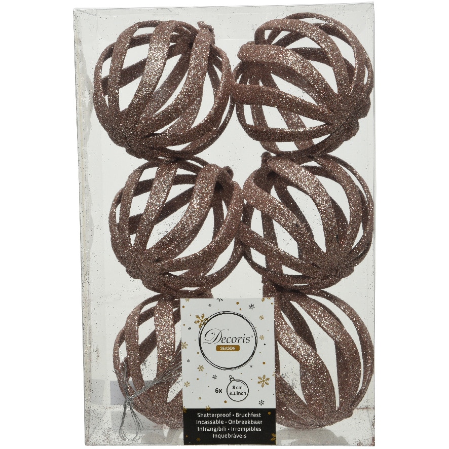 Set 6 globuri Craciun Decoris, plastic, 8 cm, roz