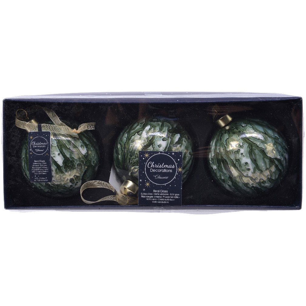 Set 3 globuri Craciun Decoris, sticla, 8 cm, verde