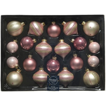 Set 20 globuri Craciun Decoris, sticla, 4 cm, roz/auriu Set 20 globuri Craciun Decoris, sticla, 4 cm, roz/auriu