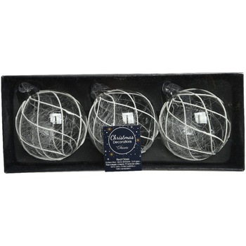 Set 3 globuri Craciun Decoris, sticla, 8 cm, design frozen, transparent/alb Set 3 globuri Craciun Decoris, sticla, 8 cm, design frozen, transparent/alb