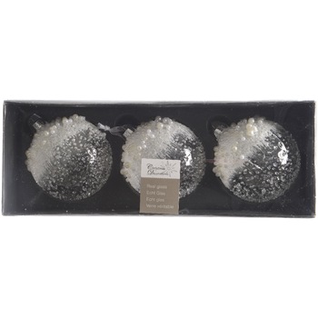 Set 3 globuri Craciun Decoris, sticla, 8 cm, design pearl, transparent Set 3 globuri Craciun Decoris, sticla, 8 cm, design pearl, transparent