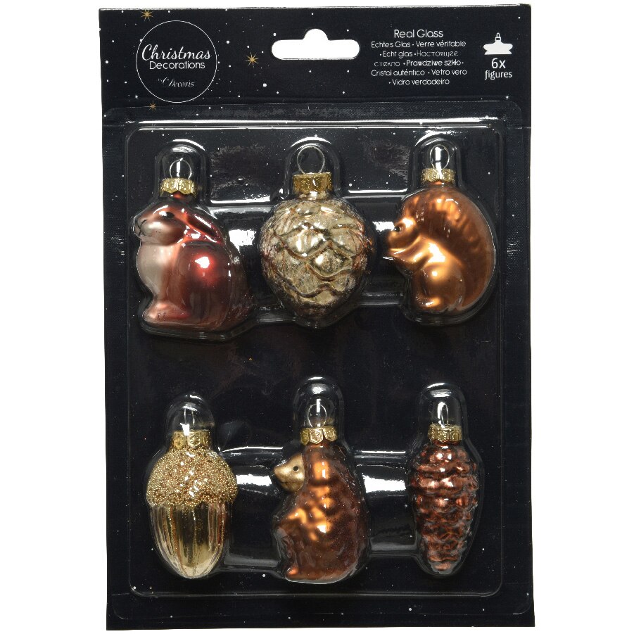 Set 6 decoratiniu Craciun Decoris, sticla, 3.3x3.2x5.6 cm, aramiu/auriu