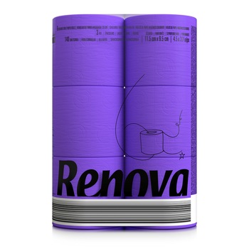 Hartie igienica Renova, 3 straturi, 6 role, culoare violet Hartie igienica Renova, 3 straturi, 6 role, culoare violet
