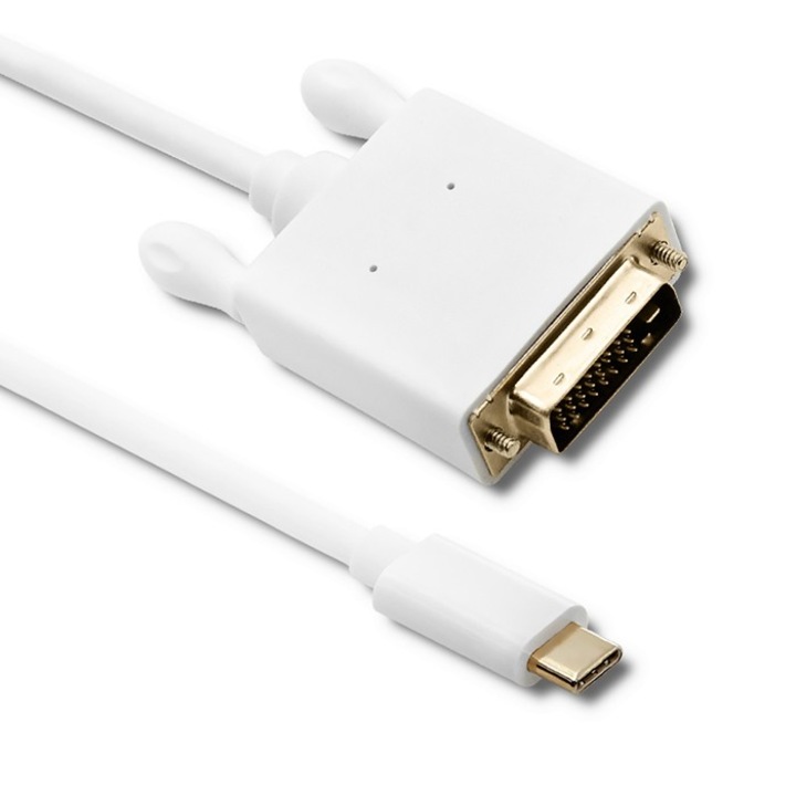 Кабел USB-C мъжки към DVI мъжки Qoltec, 4K, 2 м, бял