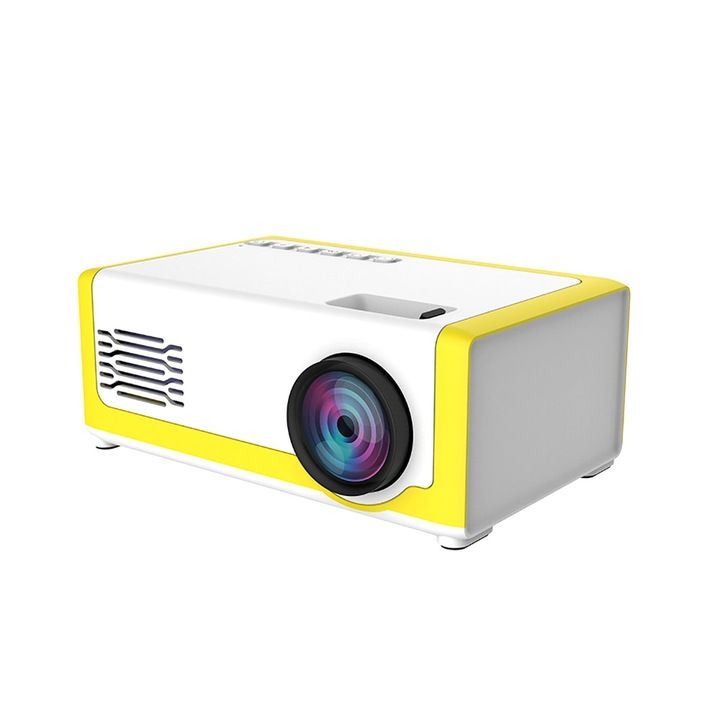 Видео проектор KlaussTech, 1080p, FULL HD, LED светлина, максимално разстояние на прожектиране 2 м, лек, ергономичен, бяло/жълто