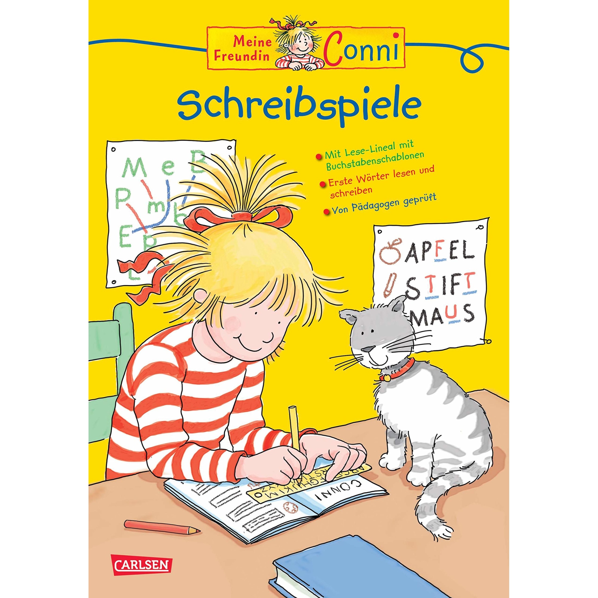 Invatare scriere limba germana,Conni Gelbe Reihe (Beschäftigungsbuch): Schreibspiele (mit Leselineal)