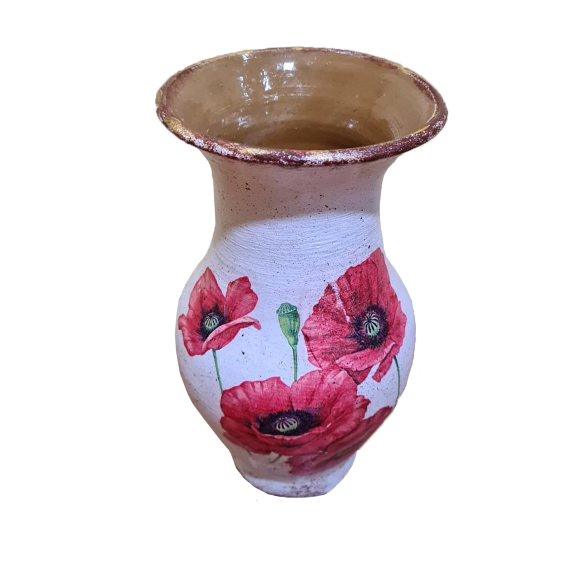 Vaza ceramica pentru flori, realizata manual, maci, 25x13, alb eMAG.ro