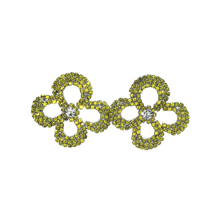 Női fülbevaló, Fémötvözet, Kristályok, Sárga, Lóhere, 4,5 x 4,5 cm, 28g