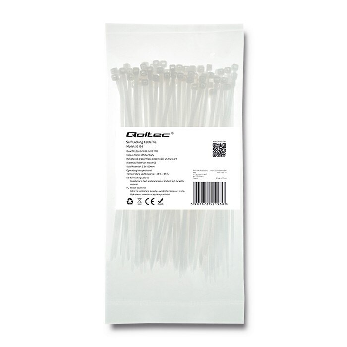 Clema Qoltec, 2,5 * 150mm, nylon UV, alb