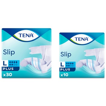 Pachet Promo: Scutece pentru incontinenta adulti, Tena Slip Plus, marime L, 30 bucati + 10 bucati Pachet Promo: Scutece pentru incontinenta adulti, Tena Slip Plus, marime L, 30 bucati + 10 bucati