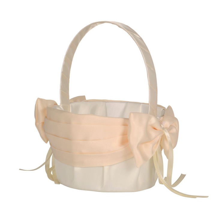 Сватбена кошница с цветя Gogou, модел лък, бяло/кремаво