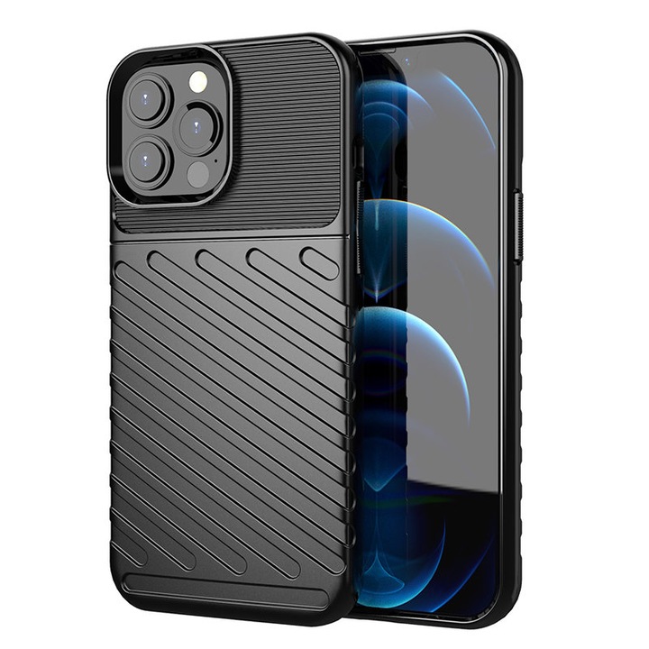 Thunder Flexibilis tok, amely kompatibilis az iPhone 13 Pro Max telefonnal, fekete