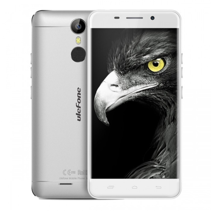 Telefon mobil Ulefone Metal, 4G, Dual SIM, 5.0-inch HD, Octa-Core, 3GB RAM, 16GB, Android 6.0, 3050mAh, Silver (include Husa piele)