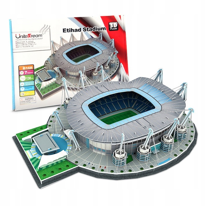 Puzzle 3D Stadion Fotbal, Etihad Manchester UK, Habarri, Model Realist, Asamblare Usoara Fara Lipici, Cadou Ideal Pentru Fani, Dezvolta Abilitati Manuale, Dimensiuni Compacte, Usor De Asamblat, 130 Piese