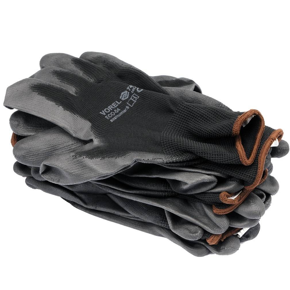 Set 12 perechi manusi de lucru Vorel 74077, marimea L, Negre