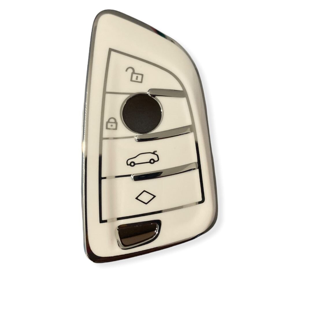 Husa Cheie Smartkey BMW 3/4 Butoane Seria G Tpu Alba cu Contur Crom
