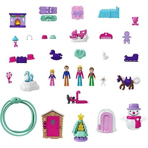 Set de joaca Polly Pocket, calendar advent cu 24 de papusi si accesorii, 3 ani+
