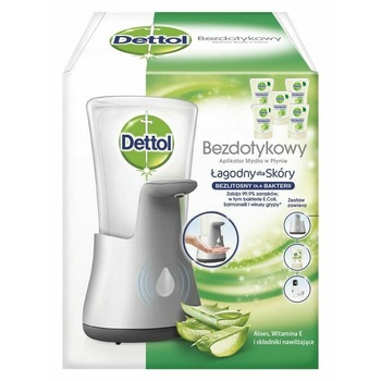 Pachet Dispenser No touch Dettol sapun lichid cu 5 rezerve Aloe Vera 250ml Pachet Dispenser No touch Dettol sapun lichid cu 5 rezerve Aloe Vera 250ml