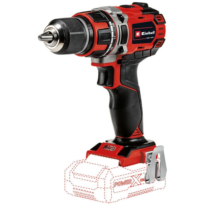 Masina de gaurit / insurubat Einhell Power X-Change TE-CD 18/50 Li BL Solo, 18 V, 50 Nm, 20 trepte cuplu, mandrina 13 mm, 2 viteze, livrat fara acumulator si incarcator