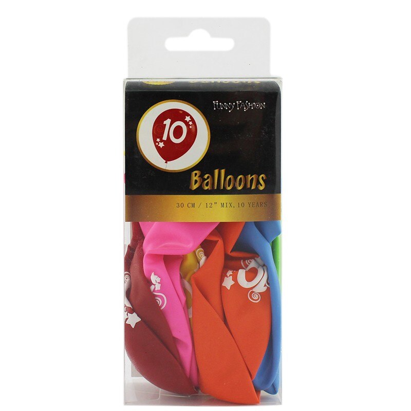 Set baloane inscriptie cifra 10, Funny Fashion, multicolor, latex, 12 bucati