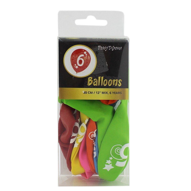 Set baloane inscriptionate cifra 6, Funny Fashion, material latex, multicolore, 12 bucati