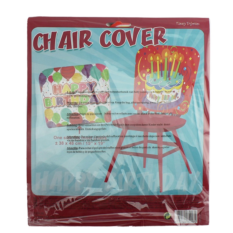 Husa scaun party Funny Fashion, mesaj Happy birthday, 38x48 cm