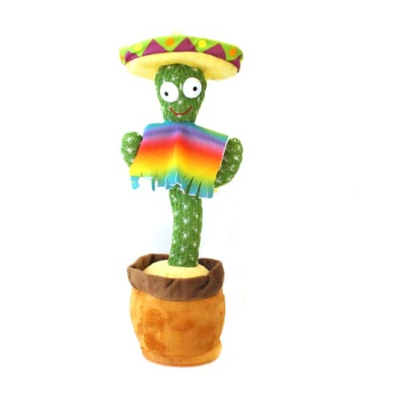 Jucarie interactiva Cactus Vorbitor si Dansator, 32 cm, cu costumas  mexican, cu baterii incluse, danseaza si repeta ceea ce spune copilul,  Verde, viMAG  - eMAG.ro