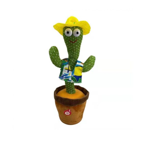 Jucarie interactiva Cactus Vorbitor si Dansator, 32 cm, cu costumas de cubanez, cu baterii incluse, danseaza si repeta ceea ce spune copilul, Verde, viMAG ®
