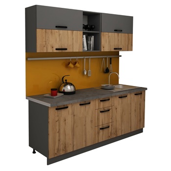 Bucatarie Arizona, Stejar Wotan / Antracit, L 200 x 60 x 200 cm Bucatarie Arizona, Stejar Wotan / Antracit, L 200 x 60 x 200 cm