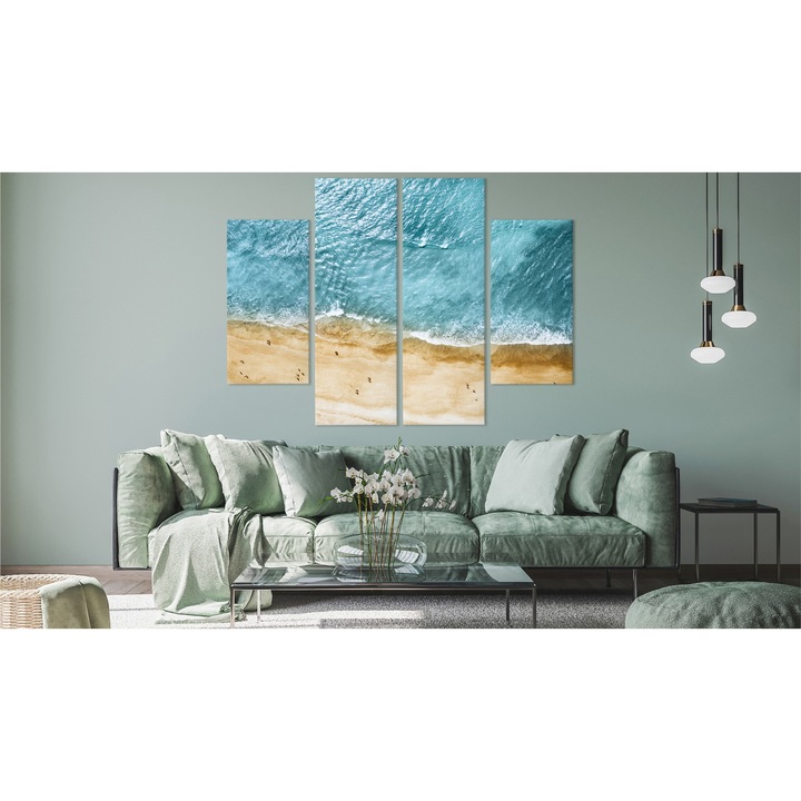 Комплект от 4 части Табло Плаж с изглед от птичи поглед, 3D ефект, 160 см x 120 см, Пейзаж, Creative decor, Декоративен, Канава