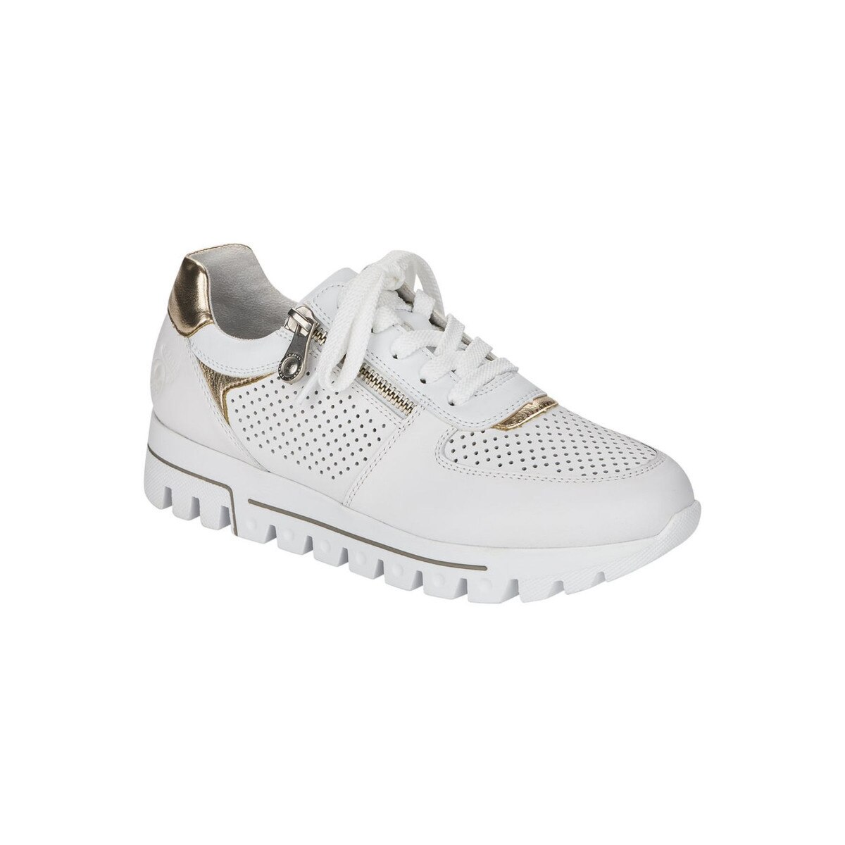 Pantofi sport dama, Rieker, Hard Casual Trainers, Piele naturala, Alb, Fermoar decorativ