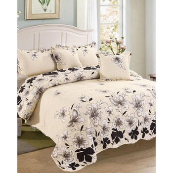 Set Cuvertura de Pat si 4 Fete de Perna, Finet, 5 piese, Flori Albe, CVY-01 Set Cuvertura de Pat si 4 Fete de Perna, Finet, 5 piese, Flori Albe, CVY-01