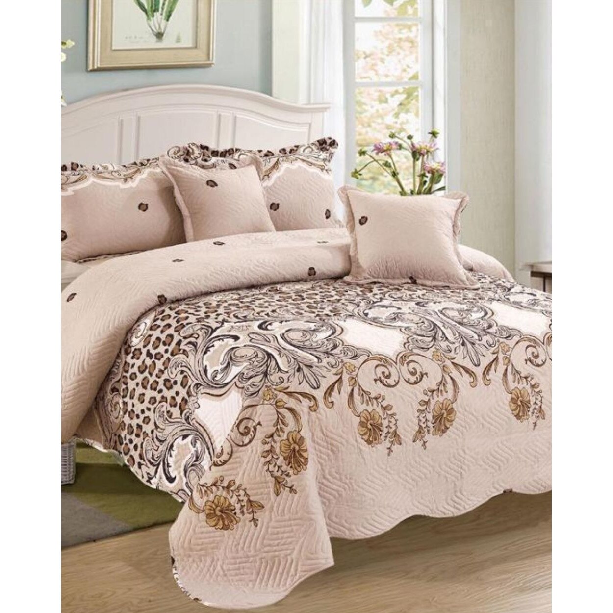 Set Cuvertura de Pat si 4 Fete de Perna, Finet, 5 piese, Small Flowers, CVY-09