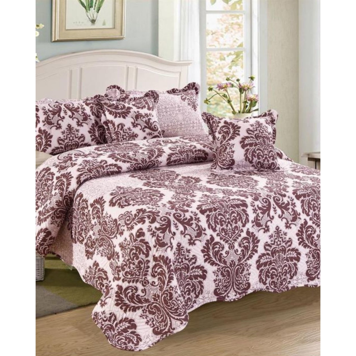 Set Cuvertura de Pat si 4 Fete de Perna, Finet, 5 piese, Brown King, CVY-14