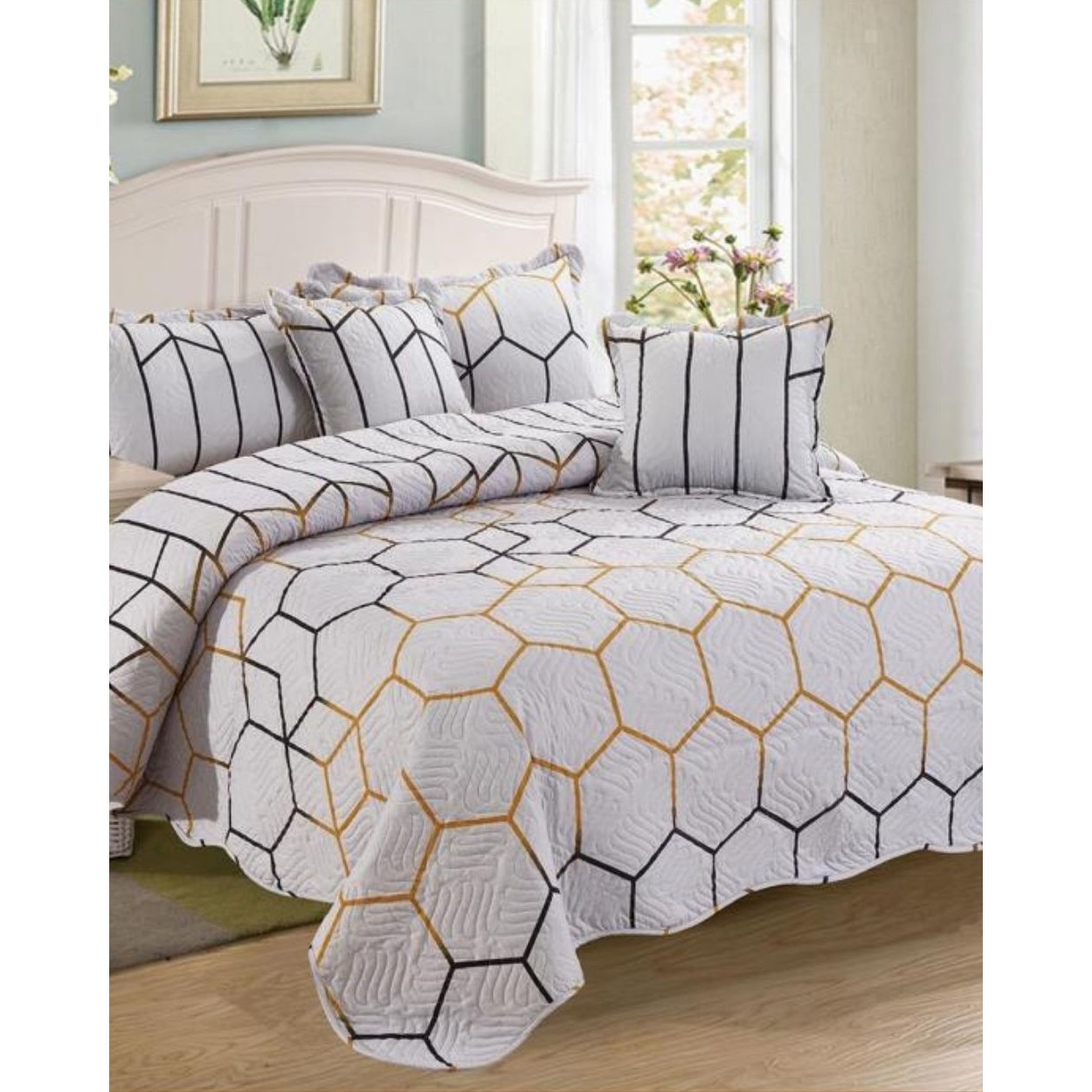 Set Cuvertura de Pat si 4 Fete de Perna, Finet, 5 piese, Honey, CVY-06