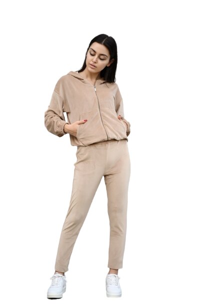 Costum sport catifea dama, Crem, S-M