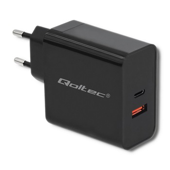 Incarcator Retea Qoltec, 63W, 5-20V, 1,5-3A, USB tip C PD, USB QC 3.0, Negru Incarcator Retea Qoltec, 63W, 5-20V, 1,5-3A, USB tip C PD, USB QC 3.0, Negru
