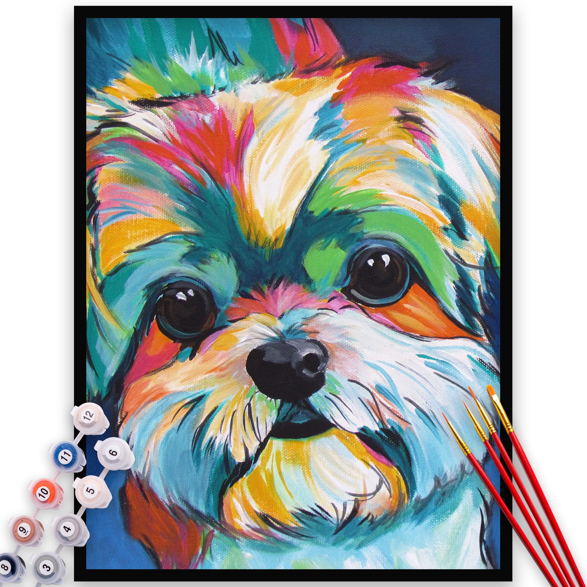 Kit Pictura pe numere, panza, rama lemn, pensule si culori acrilice, 40x50 cm, Animale, M294