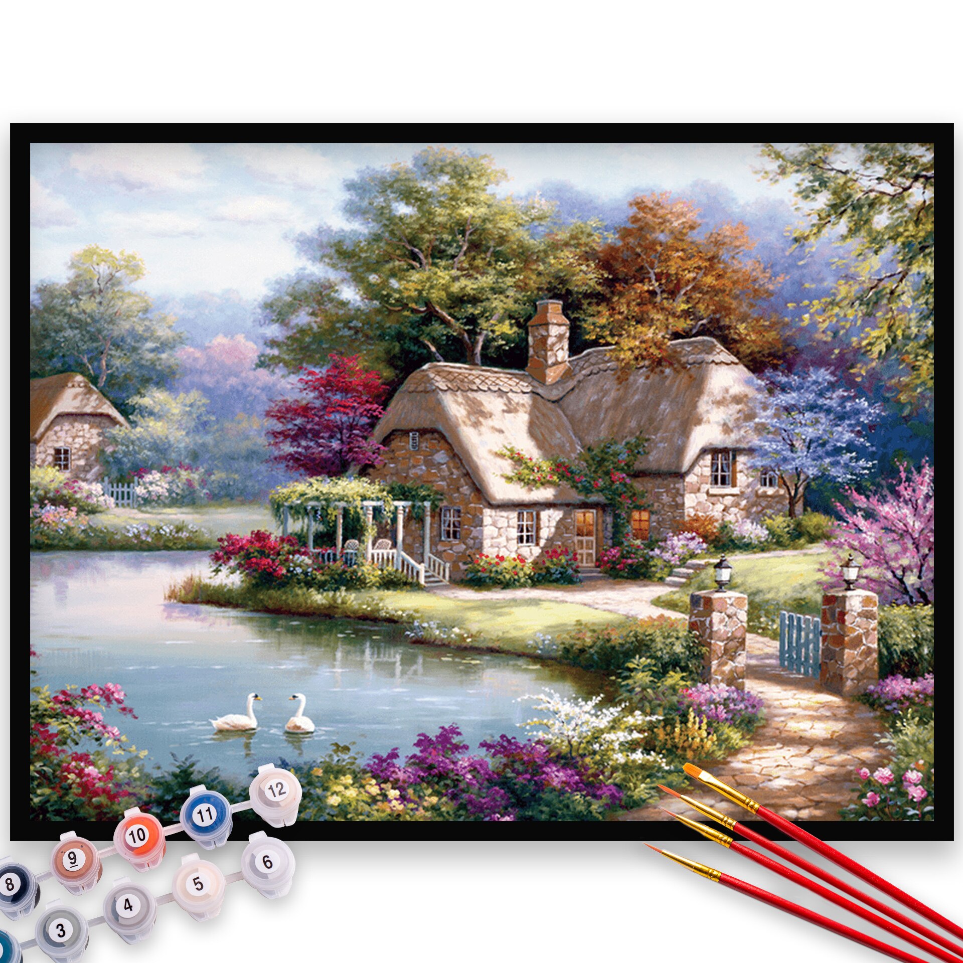 Kit Pictura pe numere, panza, rama lemn, pensule si culori acrilice, 40x50 cm, Peisaje, M1176