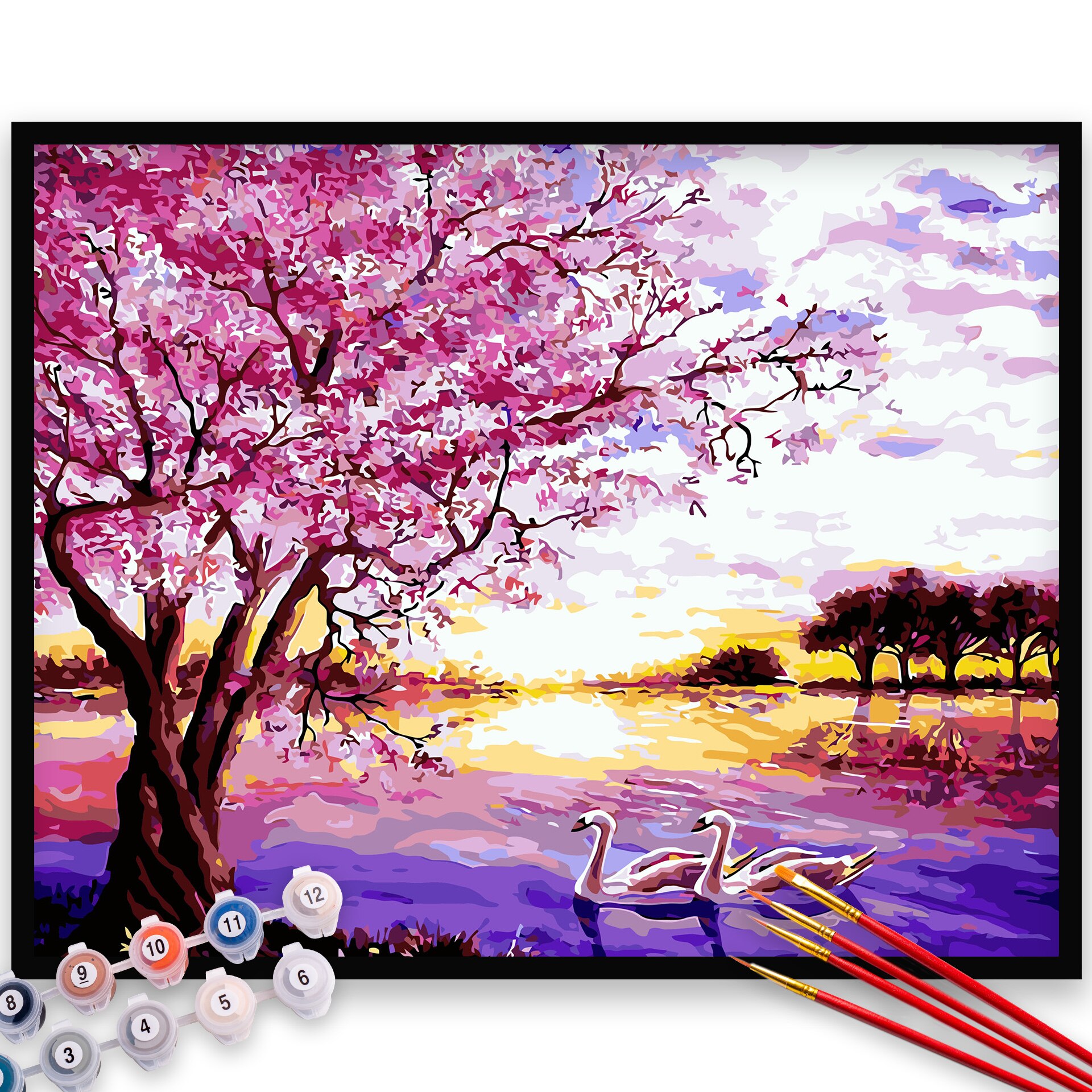 Kit Pictura pe numere, panza, rama lemn, pensule si culori acrilice, 40x50 cm, Peisaje, M1183