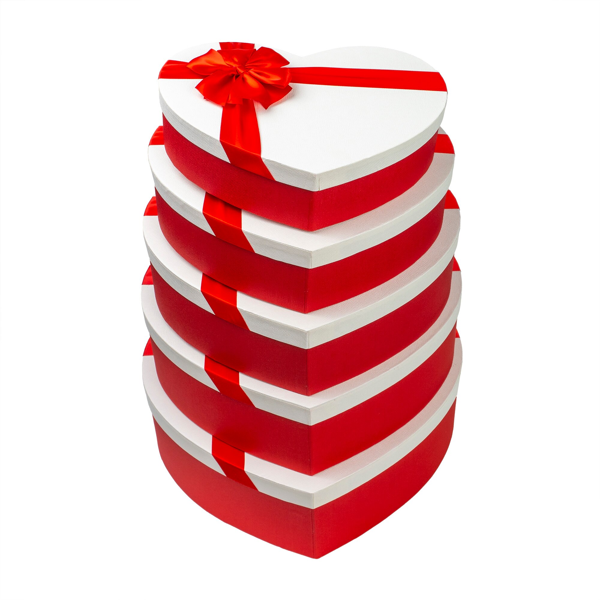 Set 5 cutii in forma de inima , rosu cu capac alb / CD 4405-1