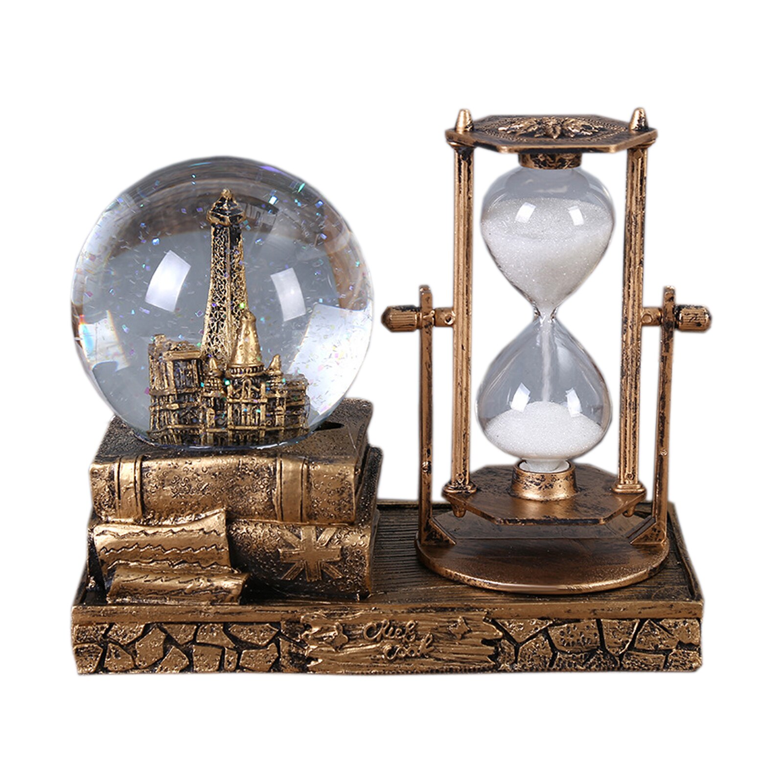 Clepsidra, Rustic, Cu Glob de sticla, LED colorat, Rasina, Maro, Hexagon, 14 x 16 x 8cm