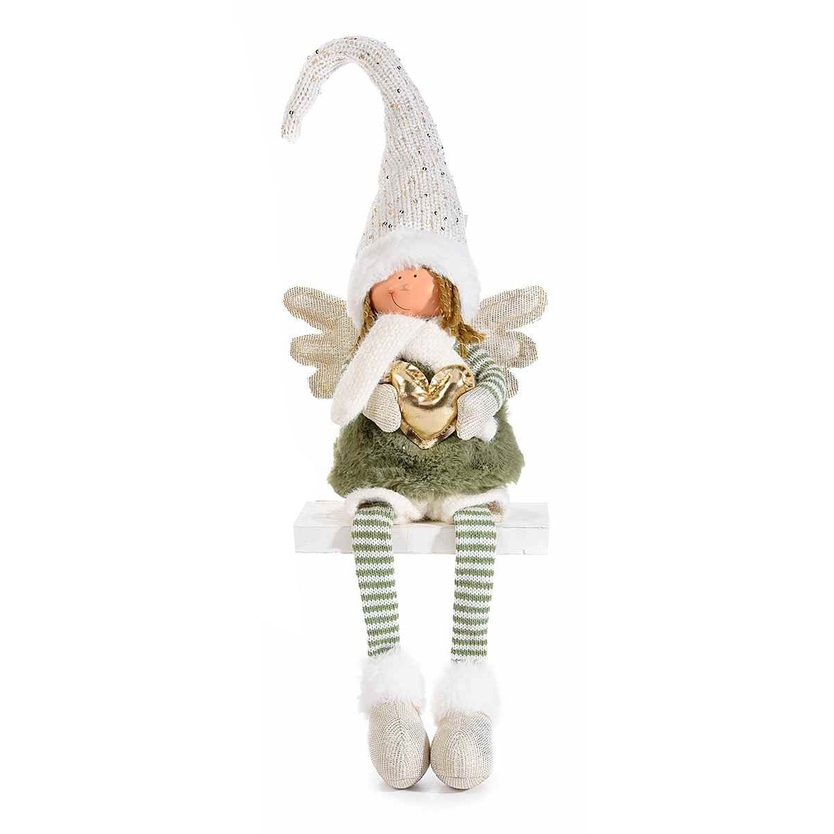 Figurina Inger Boy din portelan si textil alb verde auriu 18x11x45/66 cm