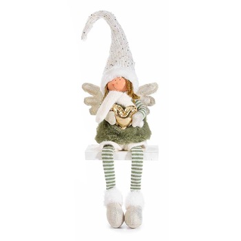 Figurina Inger Boy din portelan si textil alb verde auriu 18x11x45/66 cm Figurina Inger Boy din portelan si textil alb verde auriu 18x11x45/66 cm